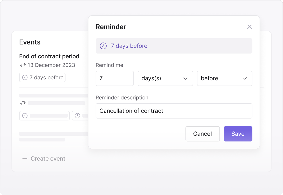 A dashboard showing automated AI-generated reminders for contract renewals and key dates - Join a live product demo of the Inhubber platform with CEO Dr. Elena Mechik