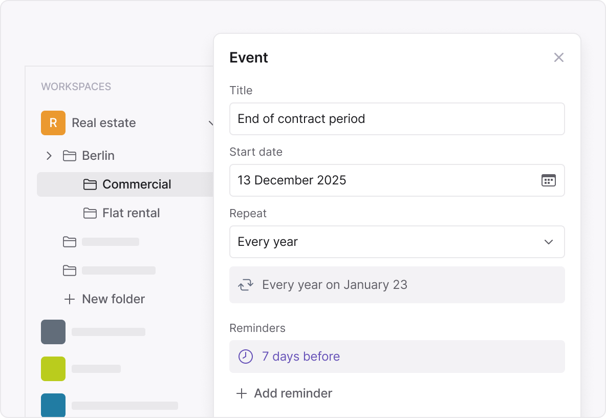 A dashboard showing automated AI-generated reminders for contract renewals and key dates - Join a live product demo of the Inhubber platform with CEO Dr. Elena Mechik