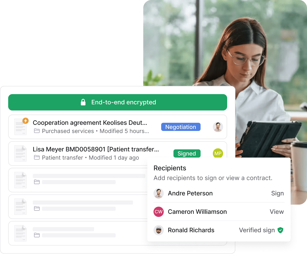Eine sichere cloudbasierte Plattform mit Blockchain-Verschlüsselung, die die Integrität und Vertraulichkeit der Verträge gewährleistet - Alles, was Sie für eine effektivere Arbeit mit Verträgen benötigen