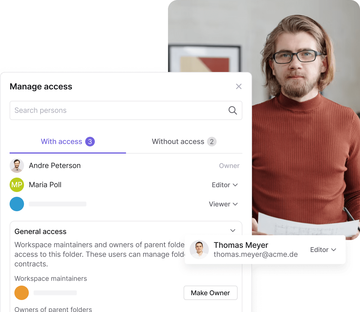 Ein Bildschirm zur Verwaltung von Berechtigungen, der sicherstellt, dass nur autorisierte Benutzer auf sensible Vertragsdaten zugreifen können - Alles, was Sie für eine effektivere Arbeit mit Verträgen benötigen